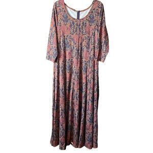 Soft Surroundings Printed Maxi Length 3/4 Length Sleeve Dress SZ XL